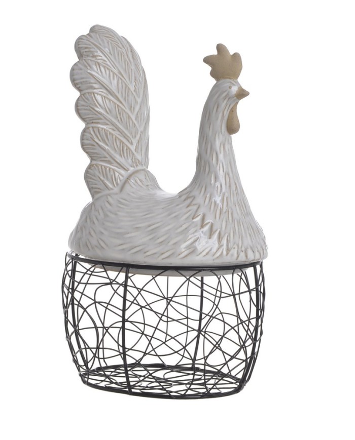 Metalowy koszyk z kogutem H24cm..13,5cmLx11,5cmW24cmH..16-2 pcs......WHITE-BLACK
