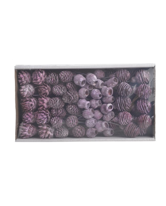 Mix susz. główek na drucikach 10 cm FROSTED BROMBEER, kartonik..35cmLx19,5cmWx7cmH -PCV (+-2,5cm)..20-20 sets..1kg....FROSTED BR