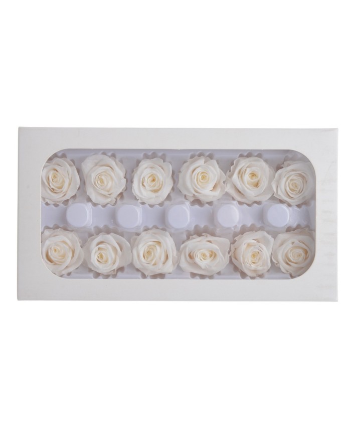Główki róż stabilizowanych 12szt-pacz - suszony kwiat..3,5cmØx4cmH..24-24 bags..12 pcs-bag....WHITE