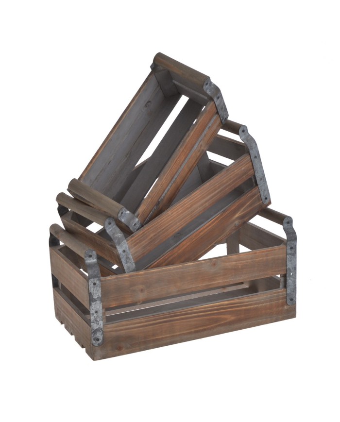 Drewniane skrzynki z uchwytami 3szt