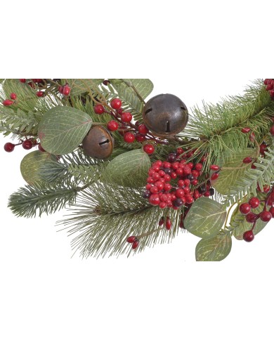Wianek z eukaliptusem i dzwoneczkami..55cm..10-2 pcs......GREEN-RED