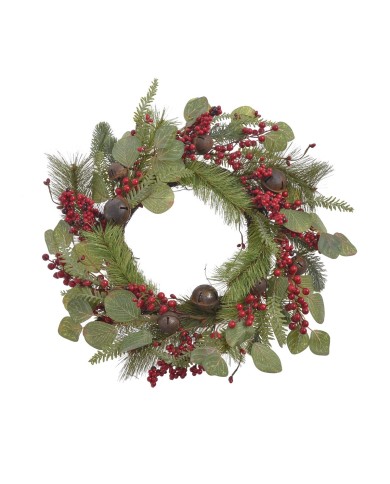 Wianek z eukaliptusem i dzwoneczkami..55cm..10-2 pcs......GREEN-RED