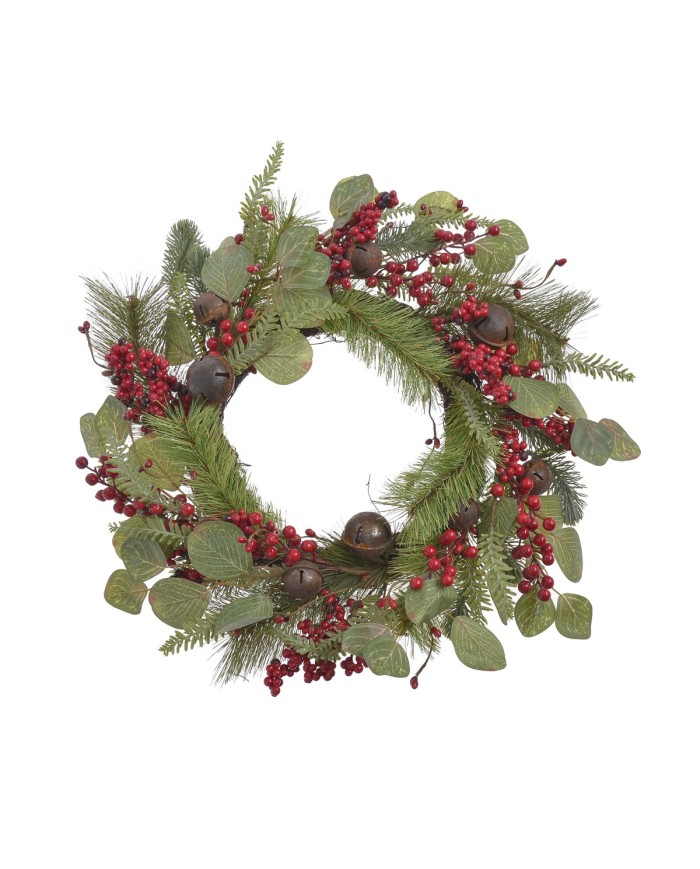 Wianek z eukaliptusem i dzwoneczkami..55cm..10-2 pcs......GREEN-RED