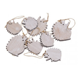 Jeże zawieszk drewniane  biało-szare mix paczka/8 sztuk