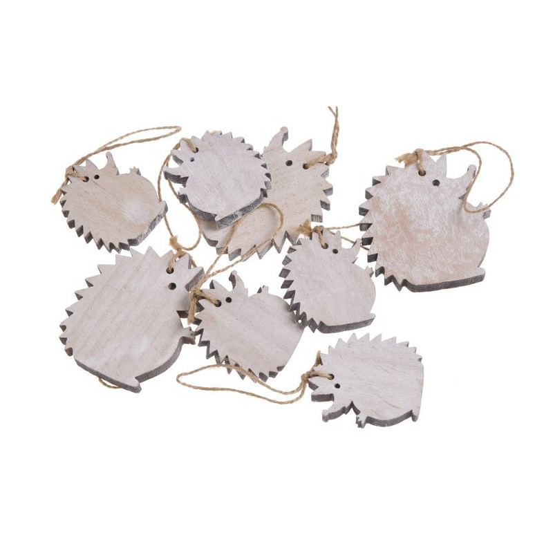 Jeże zawieszk drewniane  biało-szare mix paczka/8 sztuk