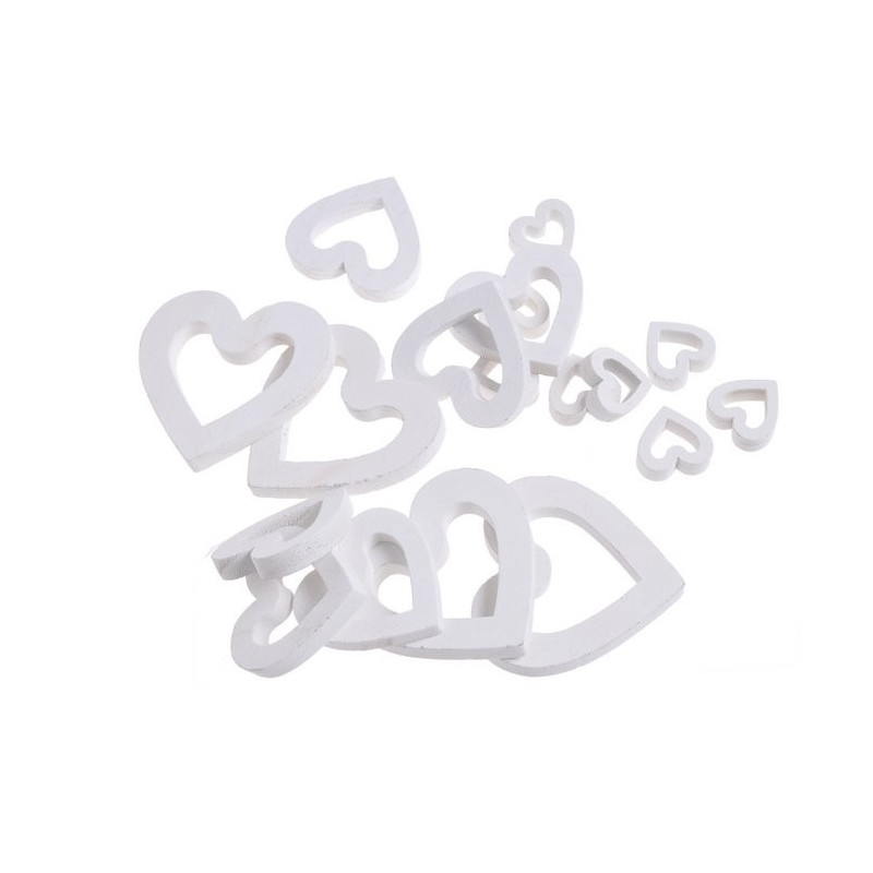 Serca wykrawane z gołąbkami zawieszki 10 cm biało-szare paczka/5 szt