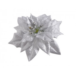 Główka poinsecji metaliczna na klipie 15 cm