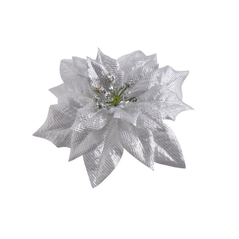 Główka poinsecji metaliczna na klipie 15 cm