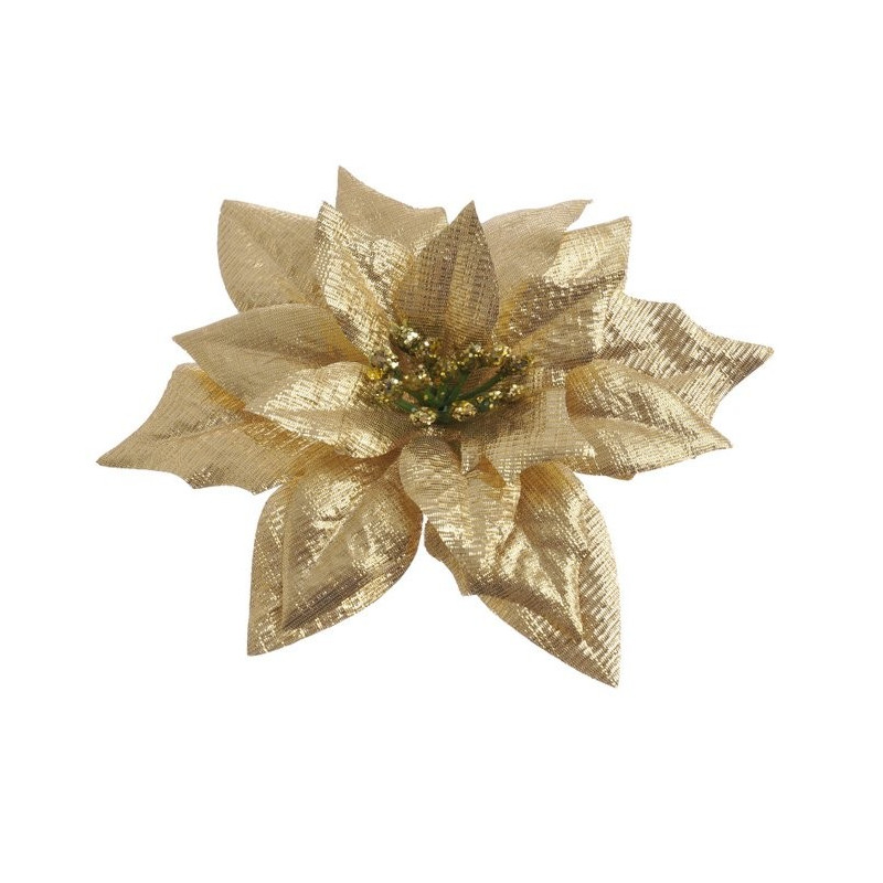 Główka poinsecji metaliczna na klipie 15 cm