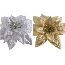 Główka poinsecji metaliczna na klipie 15 cm