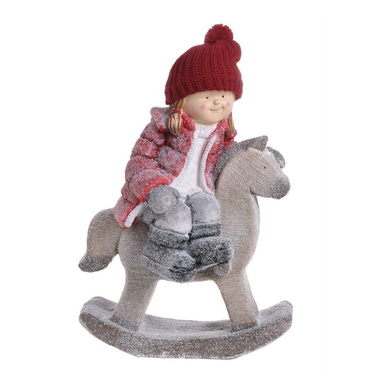 Dziewczynka na koniku w czerwonym sweterku 39x23x55 cm - art. dekoracyjny - ceramika