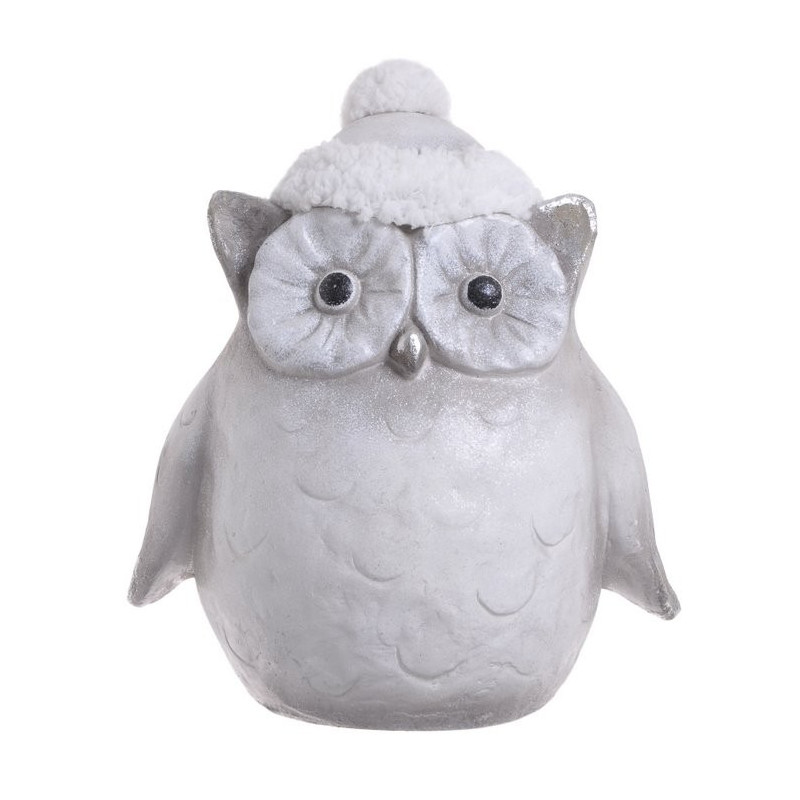Sowa ceramiczna w zimowej czapce 35 cm