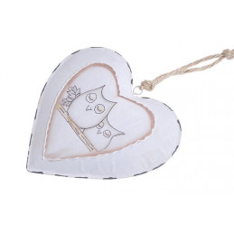 Serce zawieszka 16 cm z motywem sowy - metal