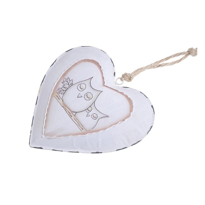 Serce zawieszka 16 cm z motywem sowy - metal