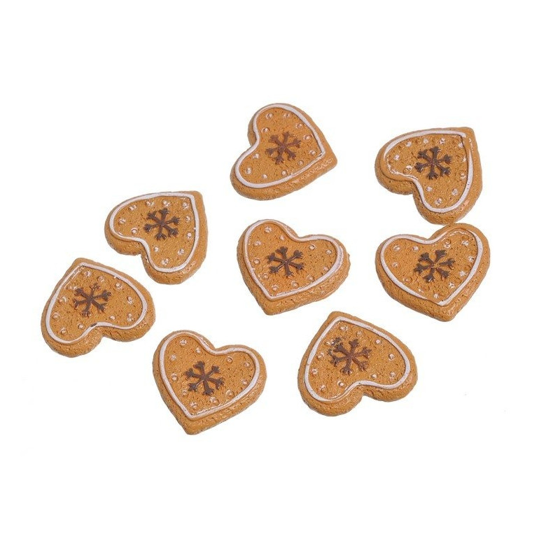 Serca pierniczki ze śnieżynką na przylepiec 3cm, 8szt/paczka