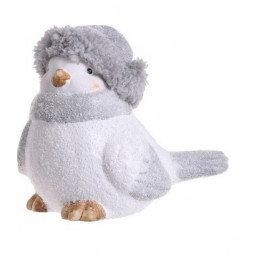 Ptak ceramiczny w czapce i szaliku 15 cm