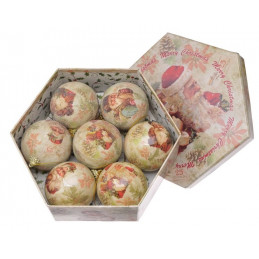 Bombki w pudełku 7cm, 7szt/komplet  - reindeer/snow RED/WH