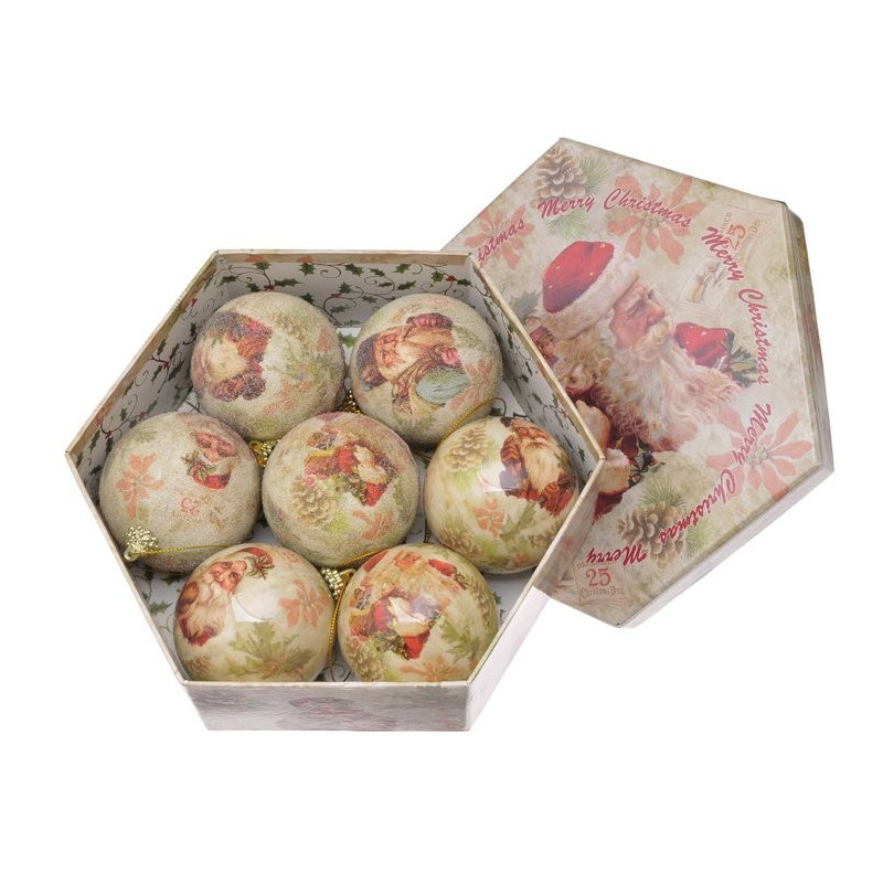 Bombki w pudełku 7cm, 7szt/komplet  - reindeer/snow RED/WH