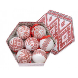 Bombki w pudełku 7cm, 7szt/komplet  - etno WH/RED