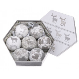 Bombki w pudełku 7cm, 7szt/komplet  - reinder GREY