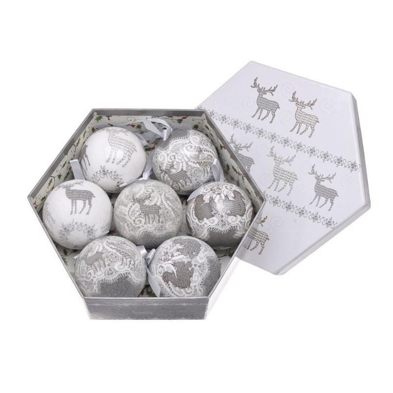 Bombki w pudełku 7cm, 7szt/komplet  - reinder GREY