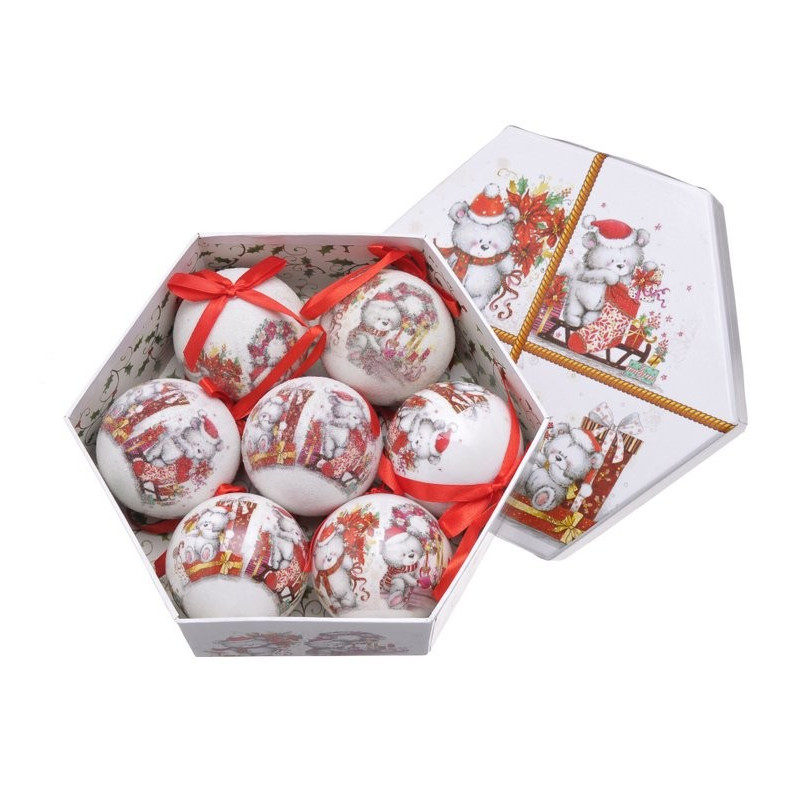 Bombki w pudełku 7cm, 7szt/komplet  -bear WH