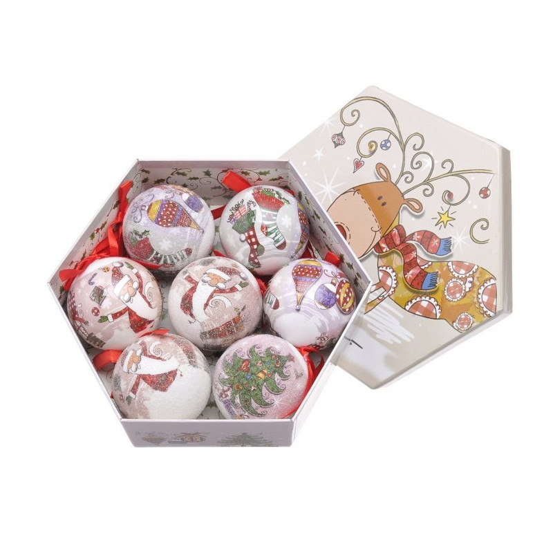 Bombki w pudełku 7cm, 7szt/komplet  -8744 socks WH