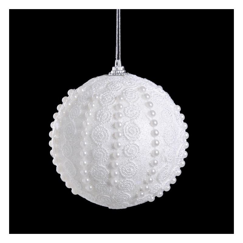 Bombka w perełkowe pasy 10 cm - ozdoba choinkowa