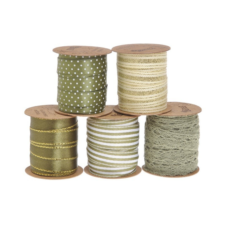 Wstążka 1cm x 3m kpl/20szt ZŁOTO-ZIELONY