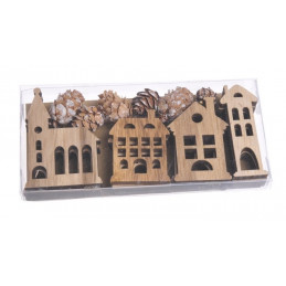 Drewniane domki 15,5x8x1,8 cm, 12szt-kpl
