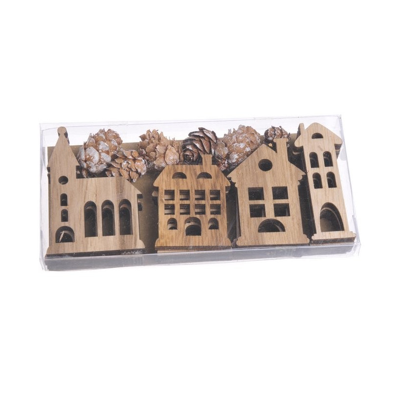 Drewniane domki 15,5x8x1,8 cm, 12szt-kpl