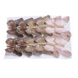 Motyl 8 cm na klipie - krt.12szt MIX BROWN