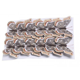Motyl 12cm na klipie - krt.12szt GREY/BROWN
