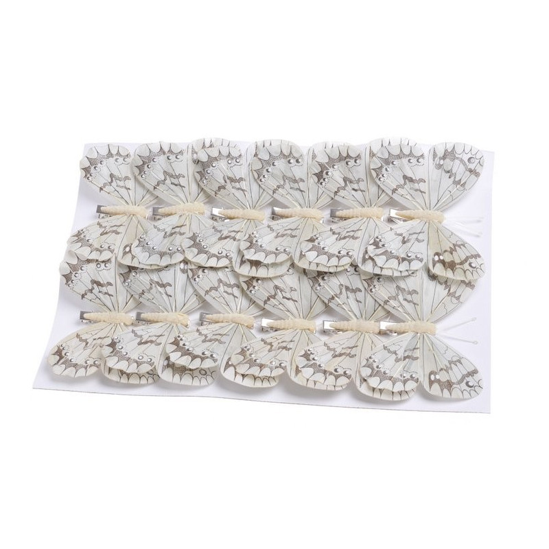 Motyl 12cm na klipie - krt.12szt PASTEL CREAM/BROWN