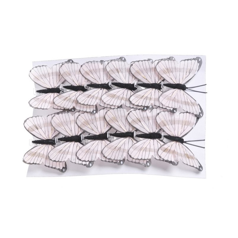 Motyl 12cm na klipie - krt.12szt CREAM/BROWN