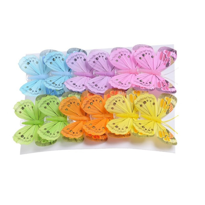 Motyl 8 cm na klipie - krt.12szt MULTOCOLOR