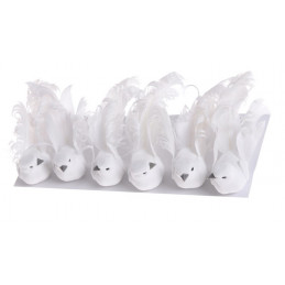 Ptaszki białe 12,5 cm, na klipie 6szt-kpl