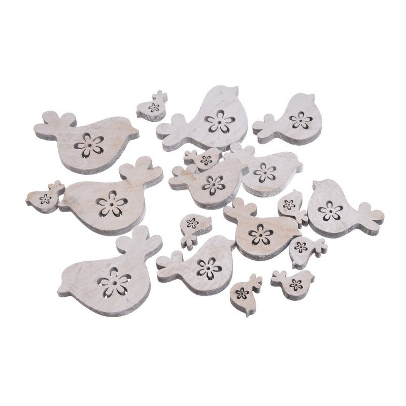 Ptaszki biało-szare mix 8-3 cm, 18 szt paczka