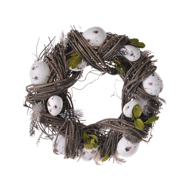 Wianek z jajkami 24 cm BROWN/WHITE - dekoracja wiosenna
