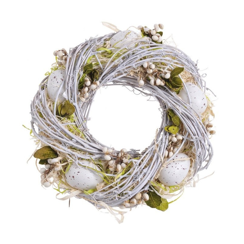Wianek z jajkami 24 cm NAT/WHITE - dekoracja wiosenna