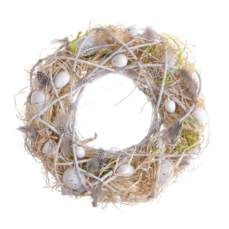 Wianek z jajkami 34 cm NAT/WHITE - dekoracja wiosenna