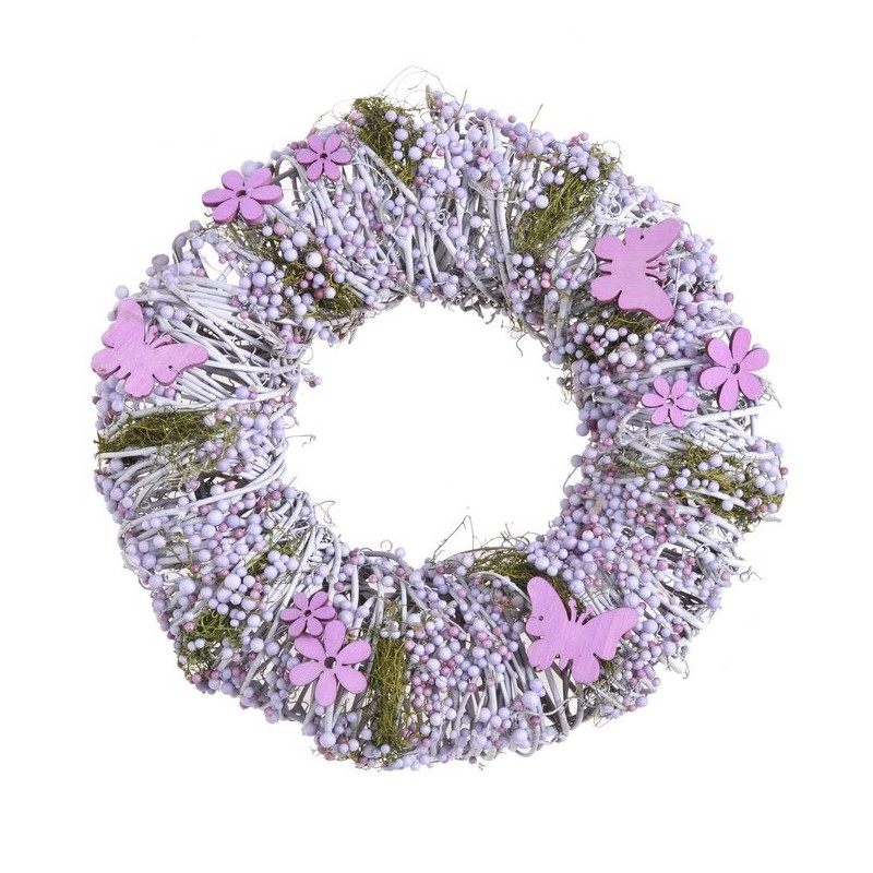 Wianek w kwiatuszki 24 cm LAVENDER - dekoracja wiosenna