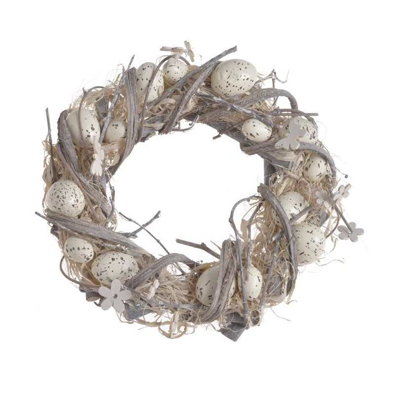 Wianek z jajkami 30 cm NAT/WHITE - dekoracja wiosenna