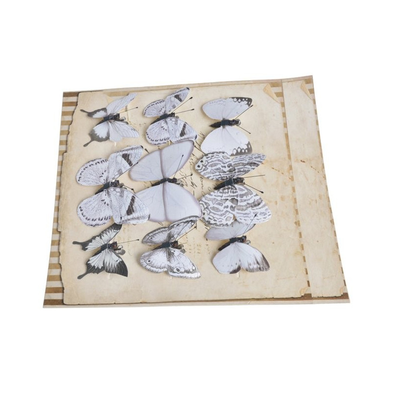 Motyl na klipie 6-10 cm, 9 szt/kpl WHITE