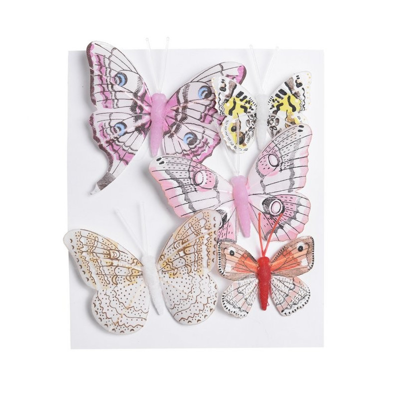 Motyl mix 8 cm-5 cm na klipie 5szt/kpl PK-WH