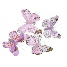 Motyl 8 cm na klipie 8 szt/kpl PINK+LILAC