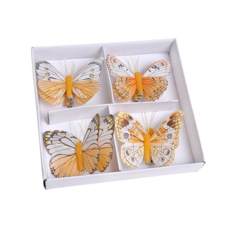 Motyl 8 cm na klipie 8 szt/kpl YELLOW