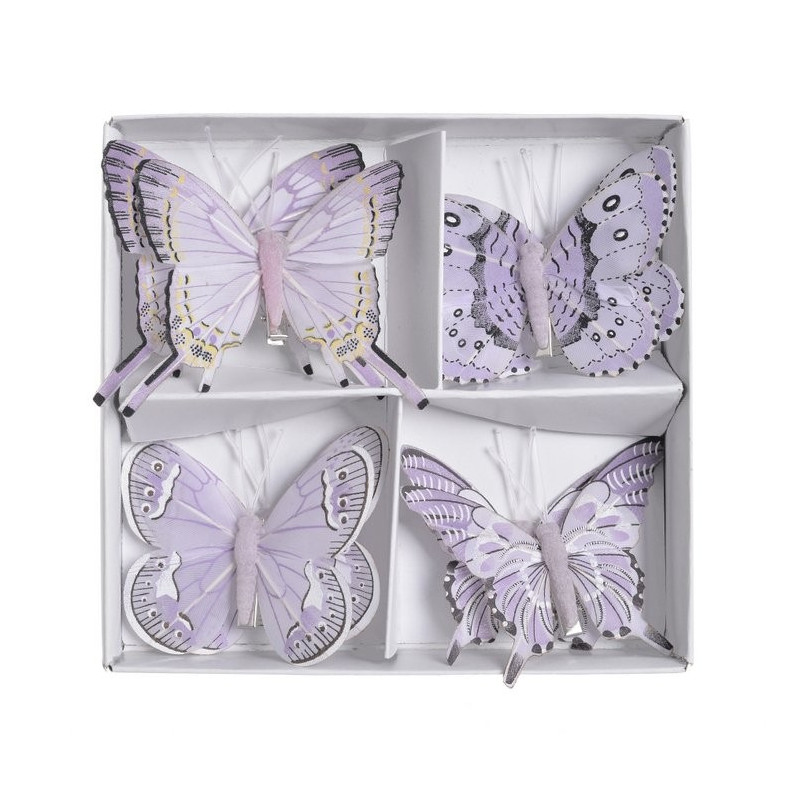 Motyl 8 cm na klipie 8 szt/kpl LILAC