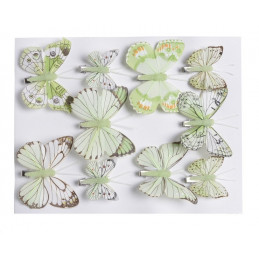 Motyl mix 8 cm - 5 cm na klipie 10 szt/kpl GREEN