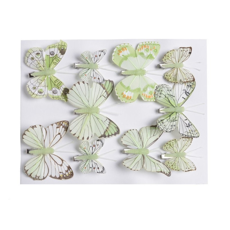 Motyl mix 8 cm - 5 cm na klipie 10 szt/kpl GREEN